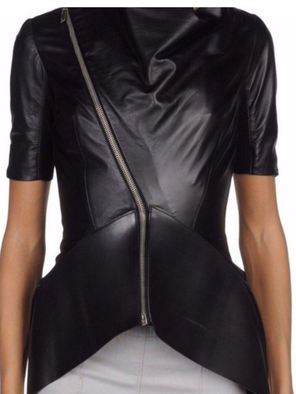 NWT Rick Owens Black Asymmetric Leather Structured Peplum Jacket